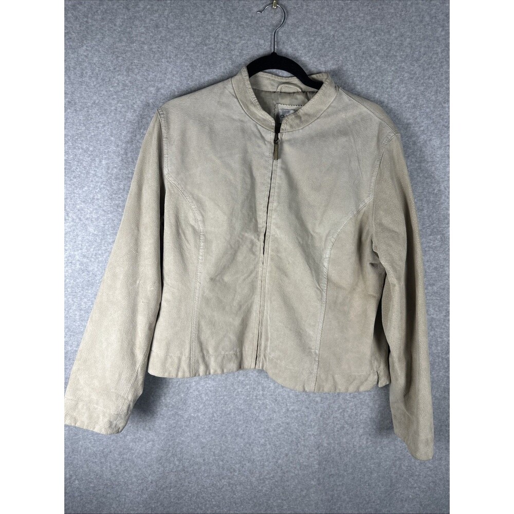 Chico's Women's Buff Suede Leather Jacket Full Zip Mock Neck Size 2 (M)